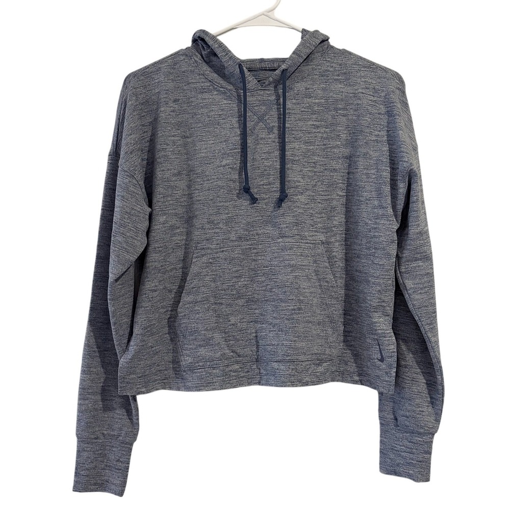 Nike Dri-Fit Blue Gray Heathered Cropped Hoodie Space Dye Pullover SMALL
